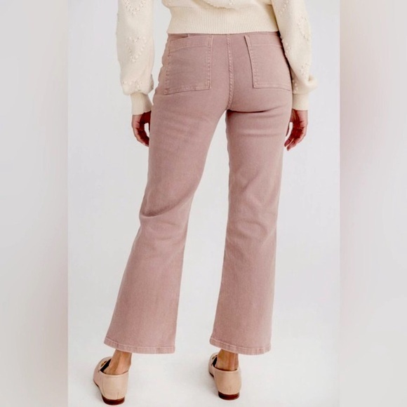 Risen High Rise Wide Leg Jeans Cropped Ankle Square Pockets Stretch Mauve Pink - Picture 5 of 9